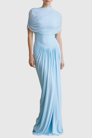 Aakifa Asymmetric Draped Maxi Dress - Blue