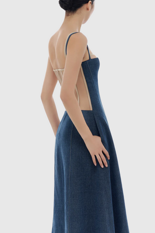 Abeje Corset Denim Midi Dress
