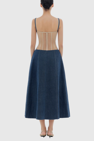 Abeje Corset Denim Midi Dress