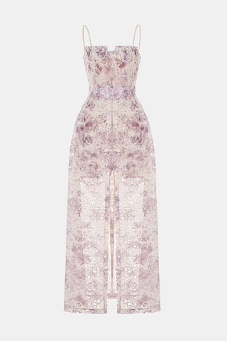 Abetzi Floral Embroidered Shorts & Maxi Dress Set - Purple
