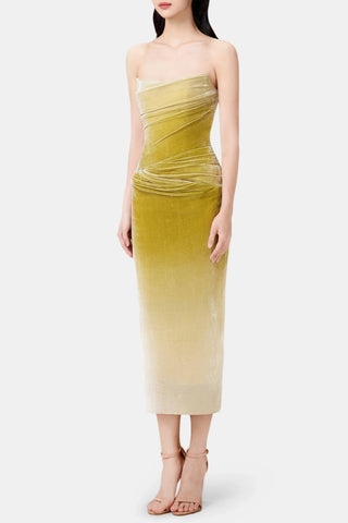 Achsa Velvet Strapless Gradient Ruched Midi Dress