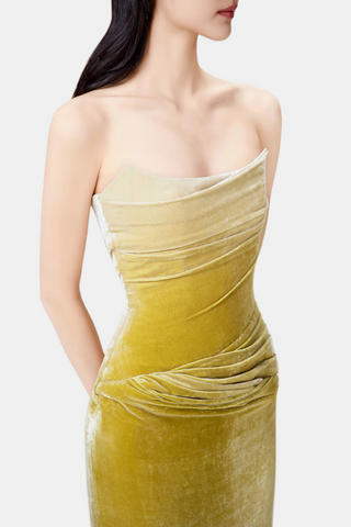 Achsa Velvet Strapless Gradient Ruched Midi Dress