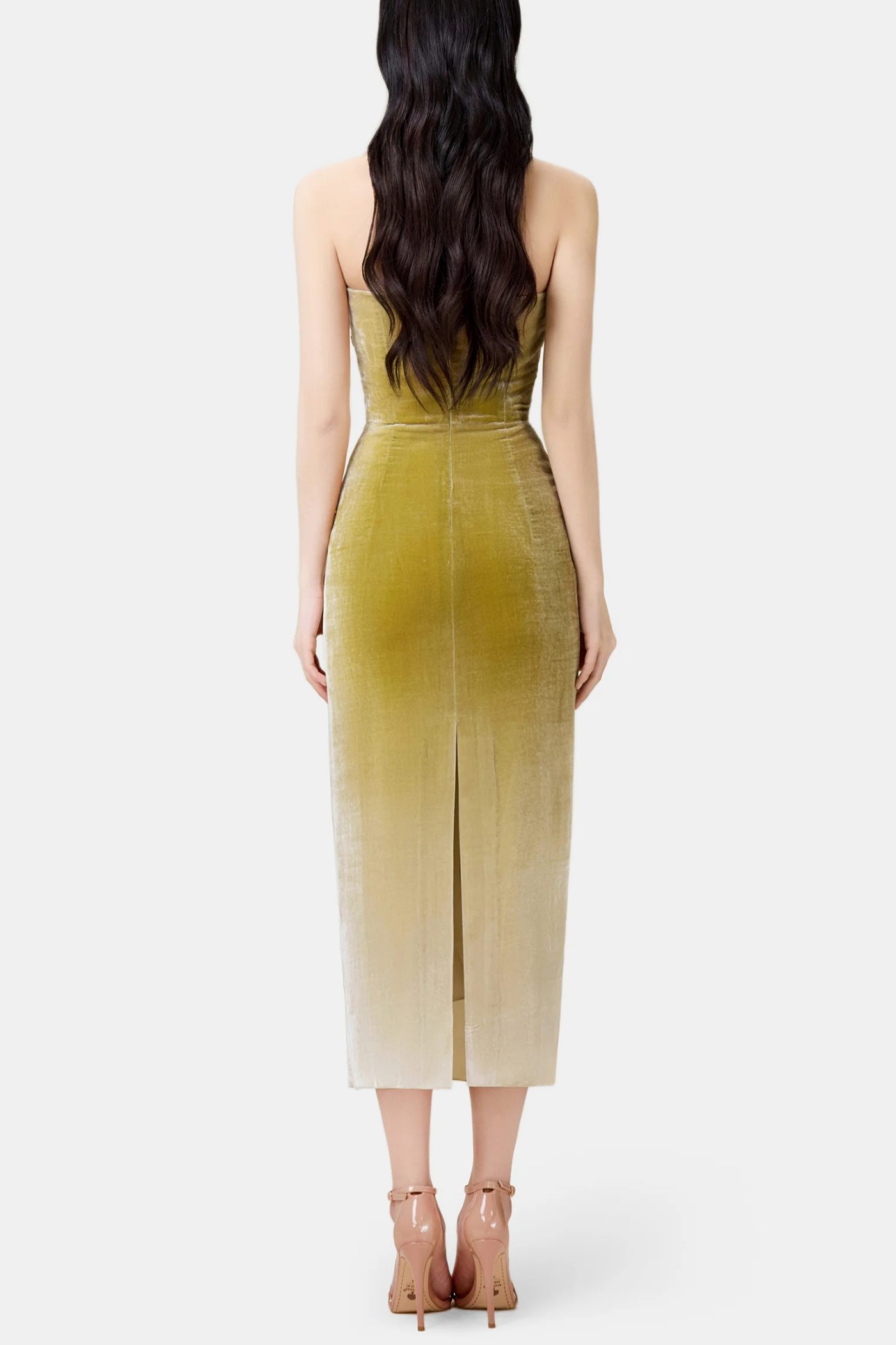 Achsa Velvet Strapless Gradient Ruched Midi Dress