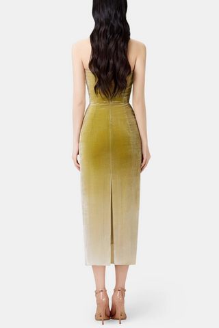 Achsa Velvet Strapless Gradient Ruched Midi Dress