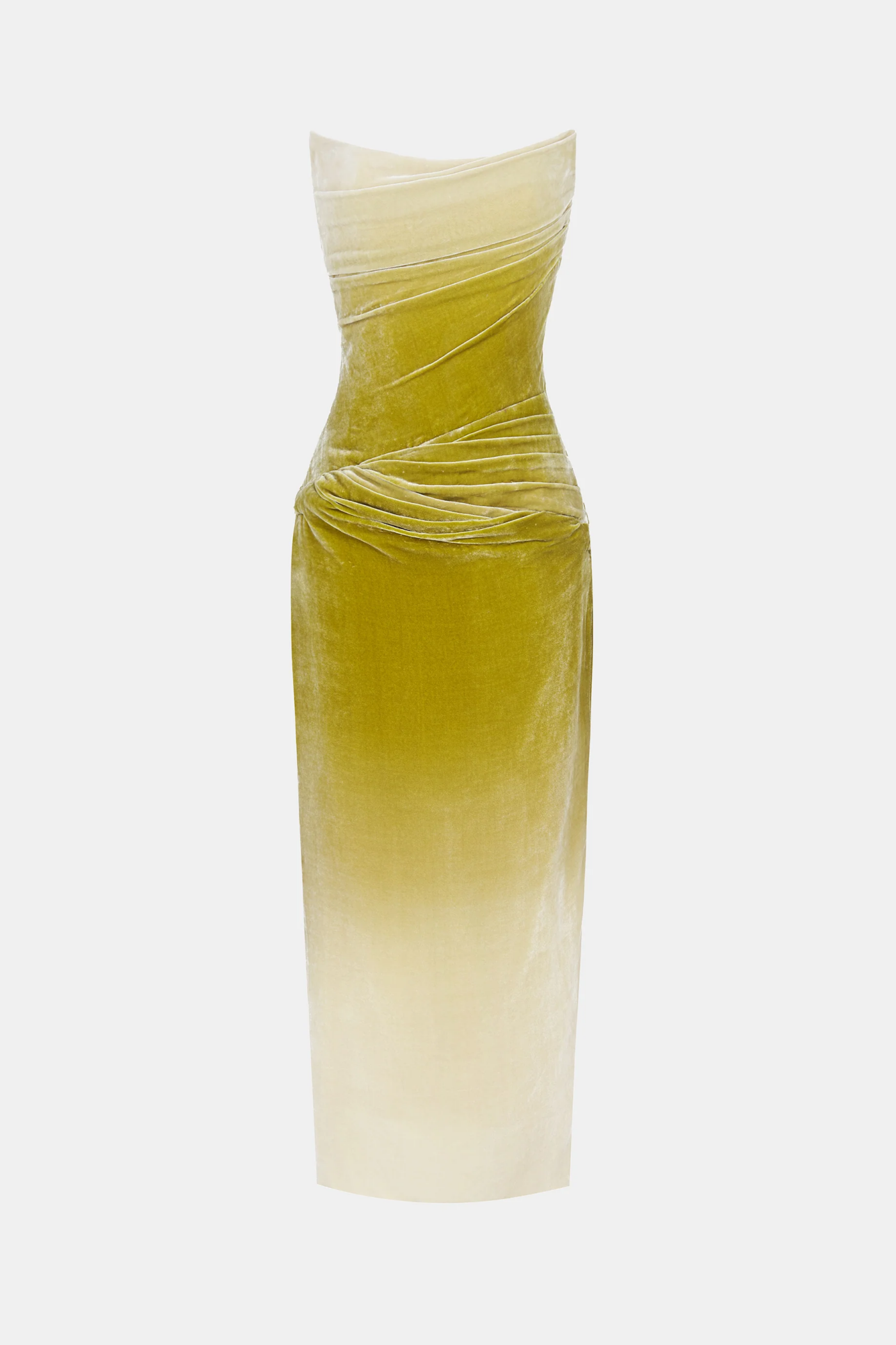 Achsa Velvet Strapless Gradient Ruched Midi Dress