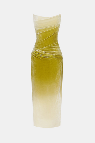 Achsa Velvet Strapless Gradient Ruched Midi Dress