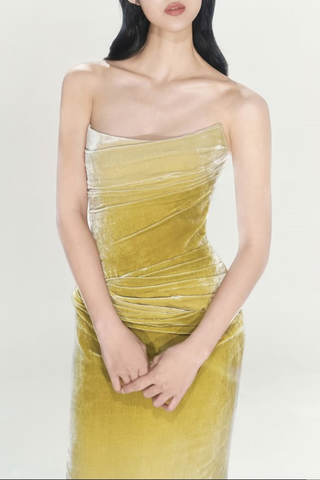 Achsa Velvet Strapless Gradient Ruched Midi Dress