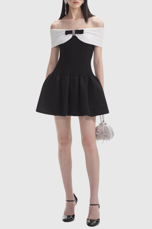 Adagio Bow Off Shoulder Knit Mini Dress - Stellouette