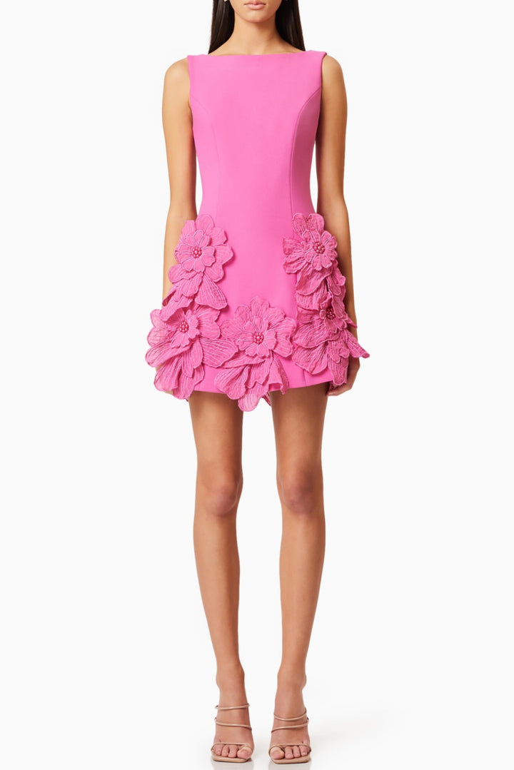 Adalgisa Floral Appliqué Mini Dress - Pink - Stellouette