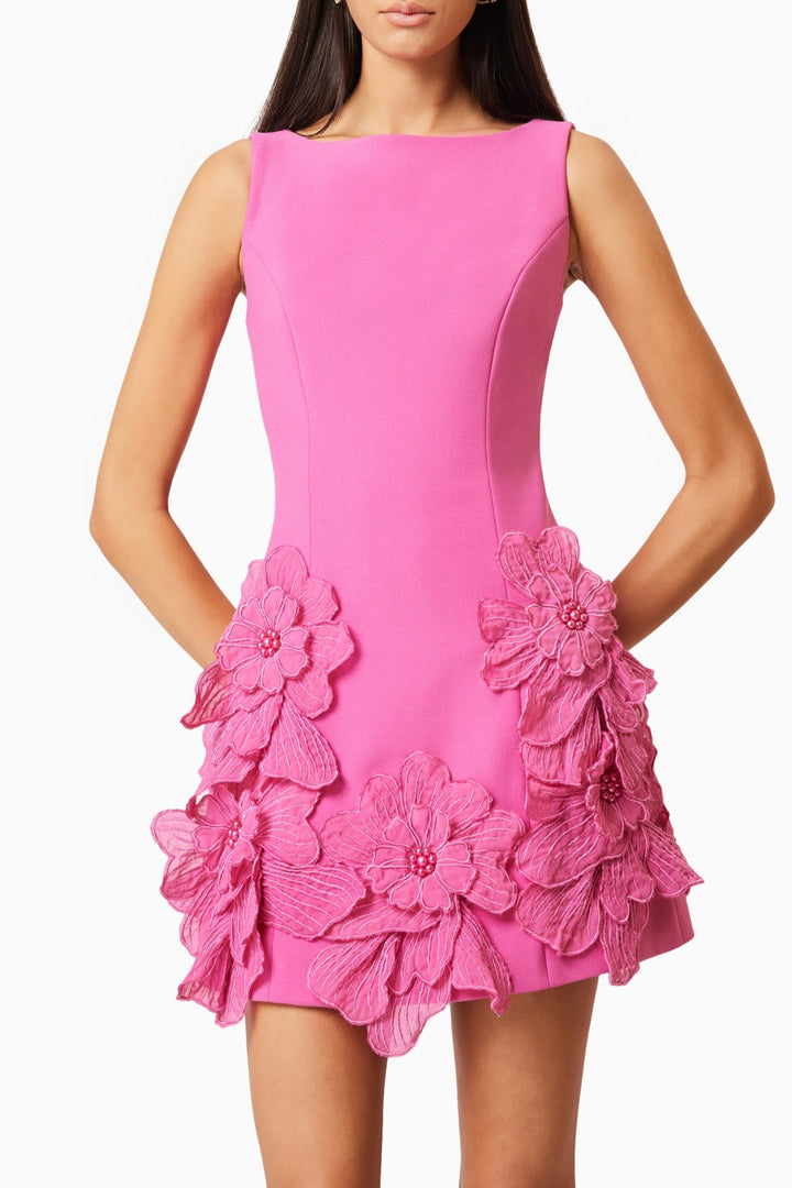 Adalgisa Floral Appliqué Mini Dress - Pink - Stellouette