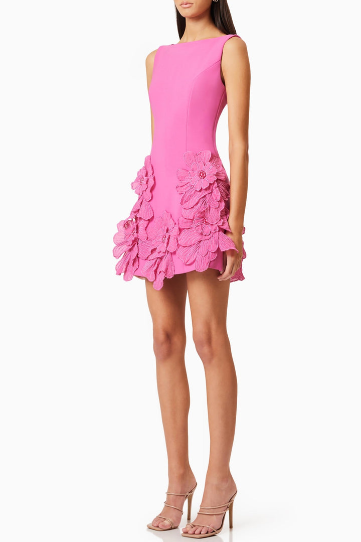 Adalgisa Floral Appliqué Mini Dress - Pink - Stellouette