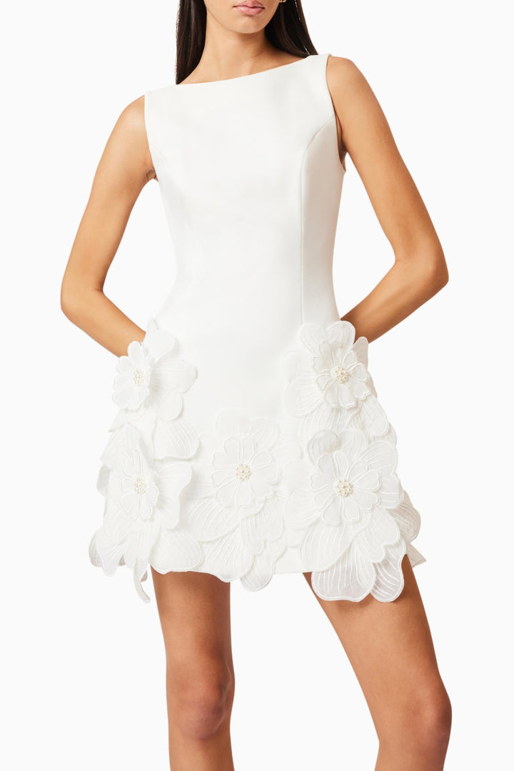 Adalgisa Floral Appliqué Mini Dress - White - Stellouette