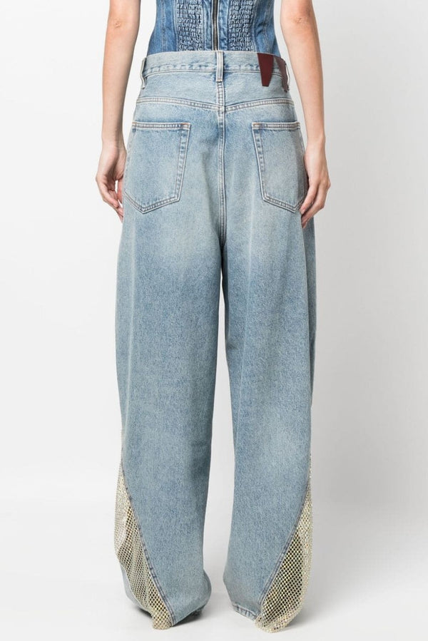 Adelia Crystal Mesh Patchwork Jeans - Blue - Stellouette