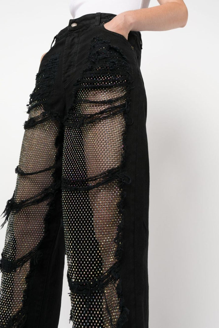 Ainsley Crystal Mesh Straight-Leg Jeans - Stellouette