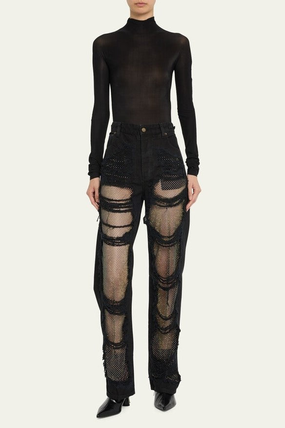 Ainsley Crystal Mesh Straight-Leg Jeans - Stellouette