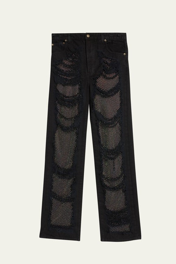 Ainsley Crystal Mesh Straight-Leg Jeans - Stellouette