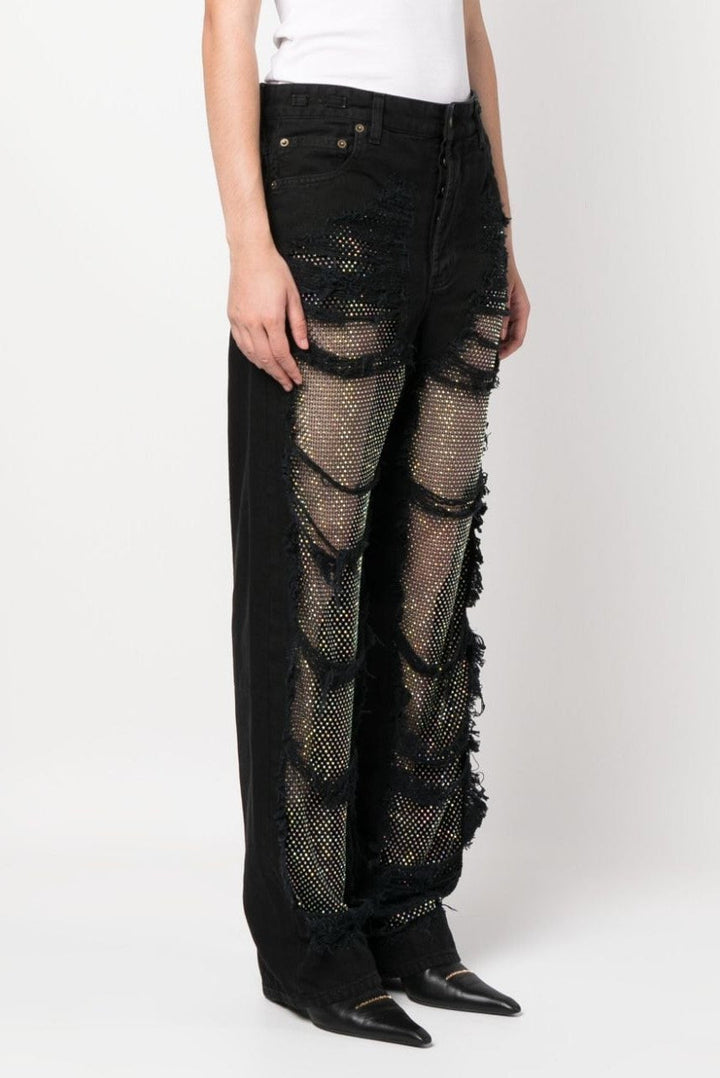 Ainsley Crystal Mesh Straight-Leg Jeans - Stellouette
