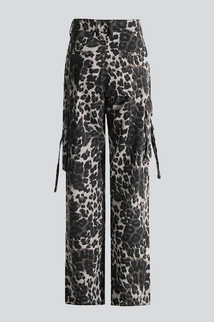 Alaysia Leopard Printed Cargo Jeans - Stellouette