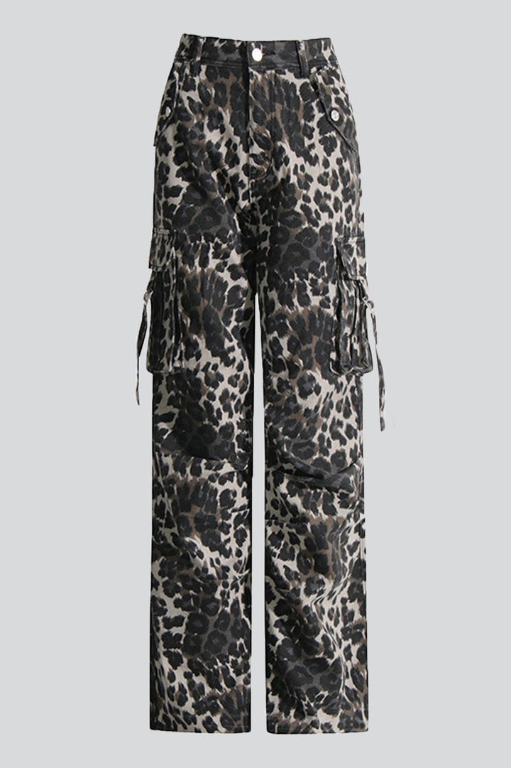 Alaysia Leopard Printed Cargo Jeans - Stellouette