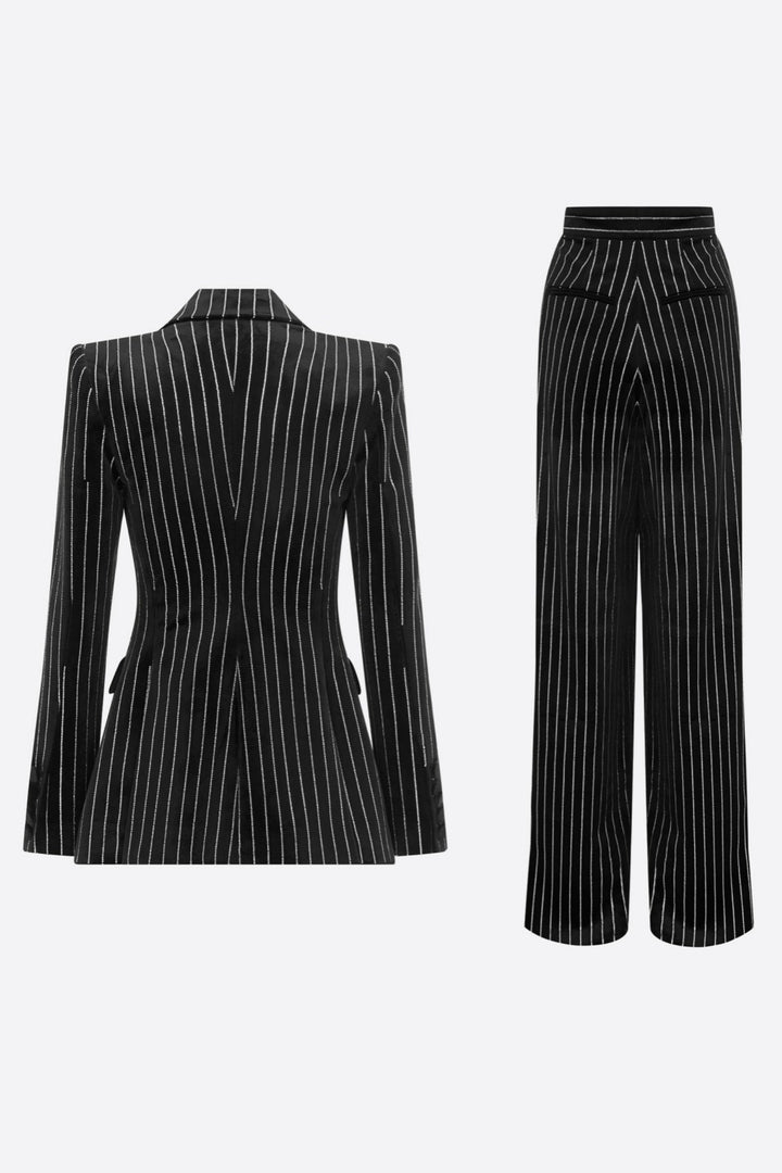 Ally Crystal Pinstripe Blazer Set - Black - Stellouette