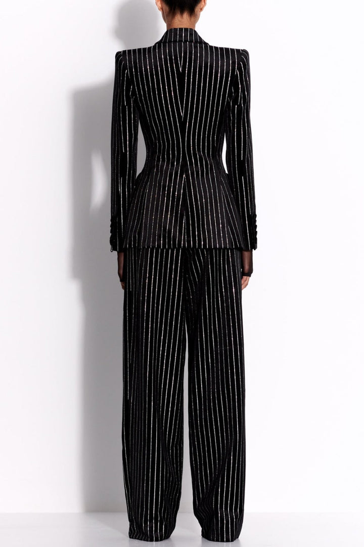 Ally Crystal Pinstripe Blazer Set - Black - Stellouette