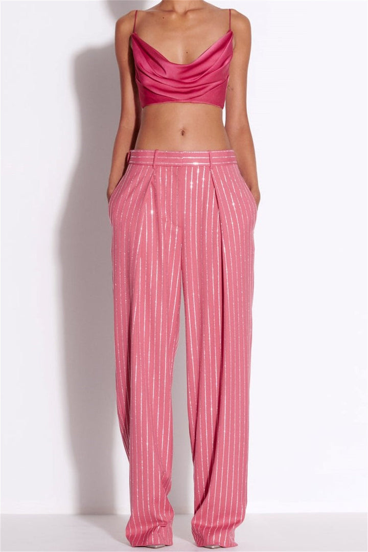 Ally Crystal Pinstripe Blazer Set - Pink - Stellouette