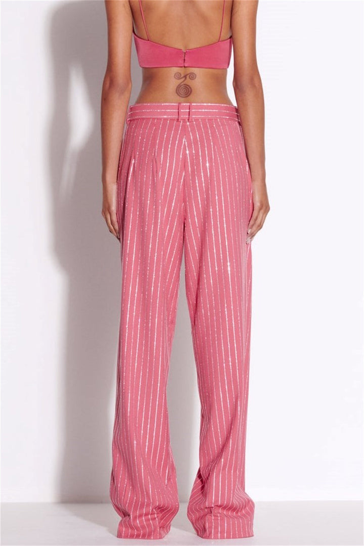 Ally Crystal Pinstripe Blazer Set - Pink - Stellouette