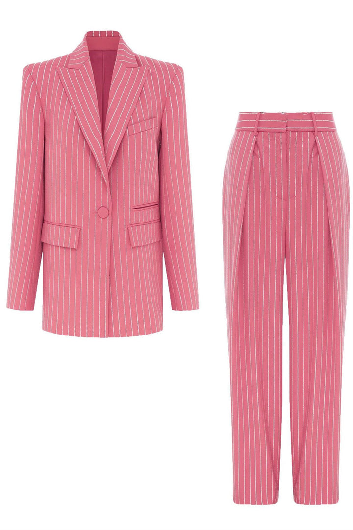 Ally Crystal Pinstripe Blazer Set - Pink - Stellouette