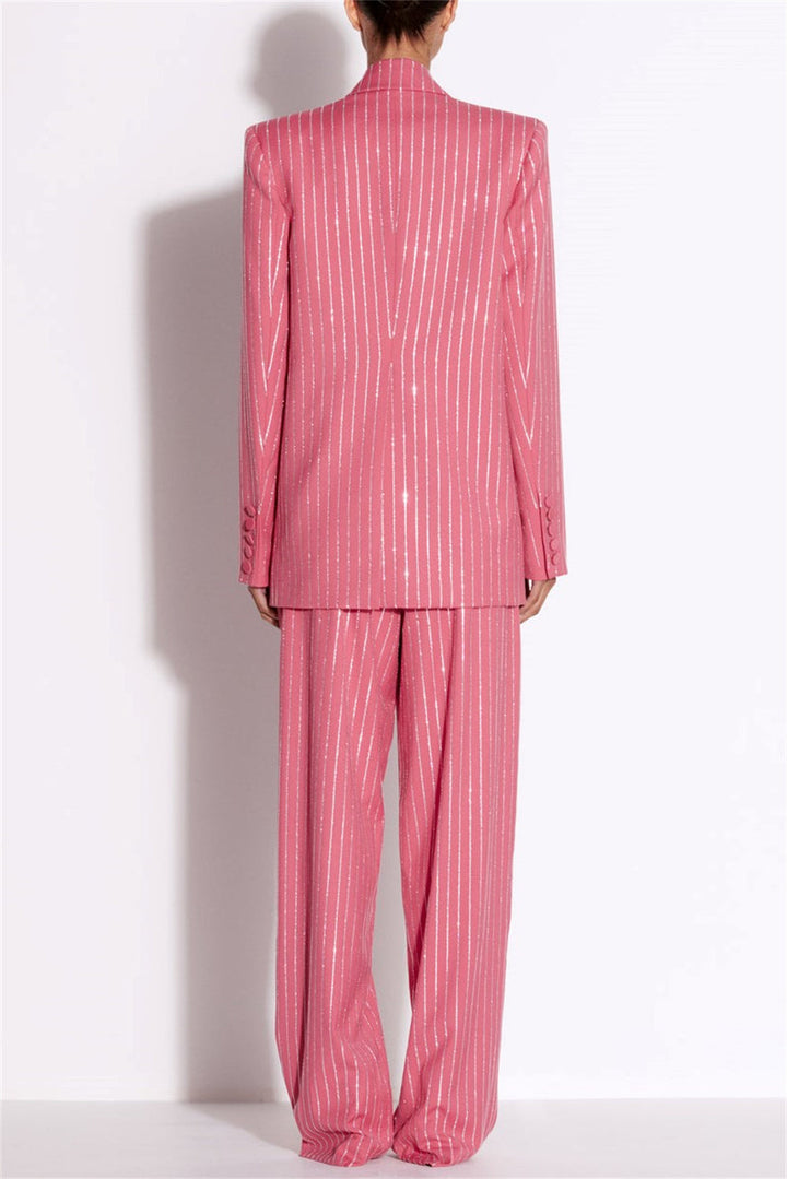 Ally Crystal Pinstripe Blazer Set - Pink - Stellouette