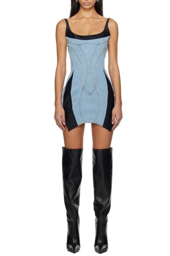 Anne Panelled Denim Mini Dress - Stellouette