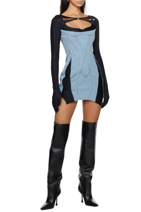 Anne Panelled Denim Mini Dress - Stellouette