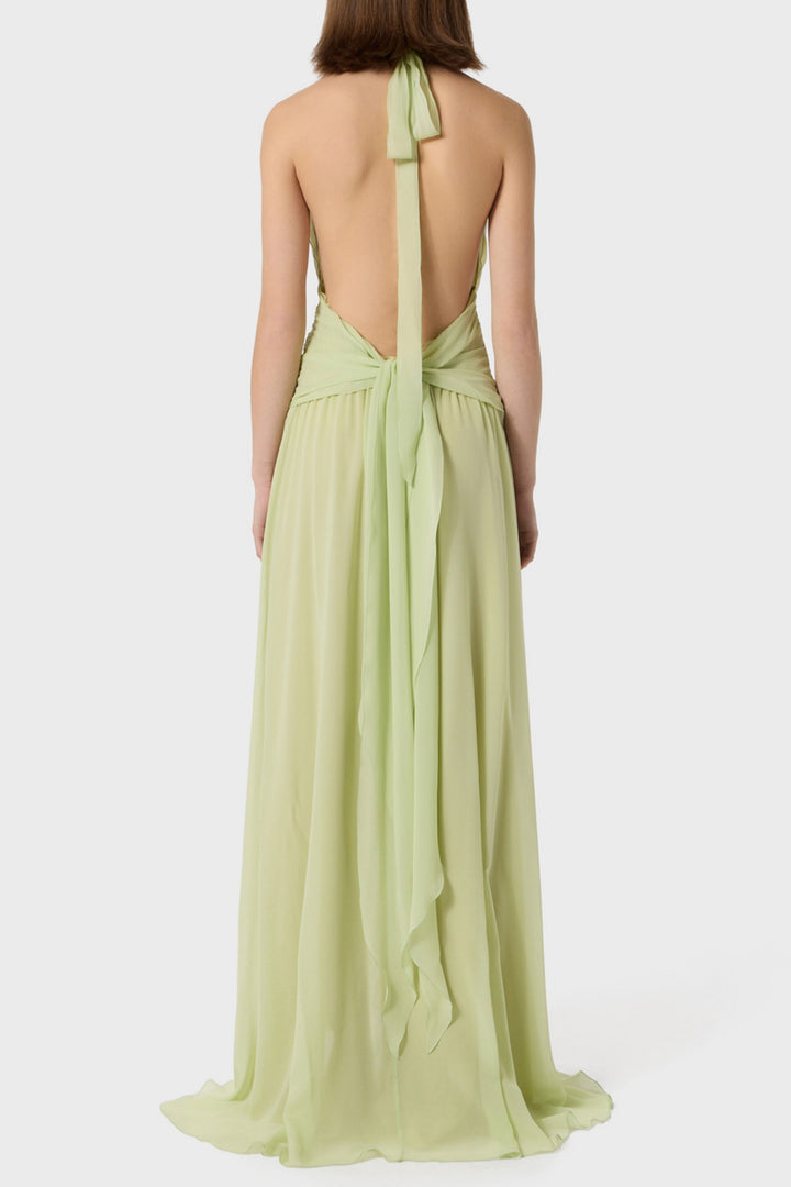 Aonaver Floral Ruffle Halter Maxi Dress - Green - Stellouette