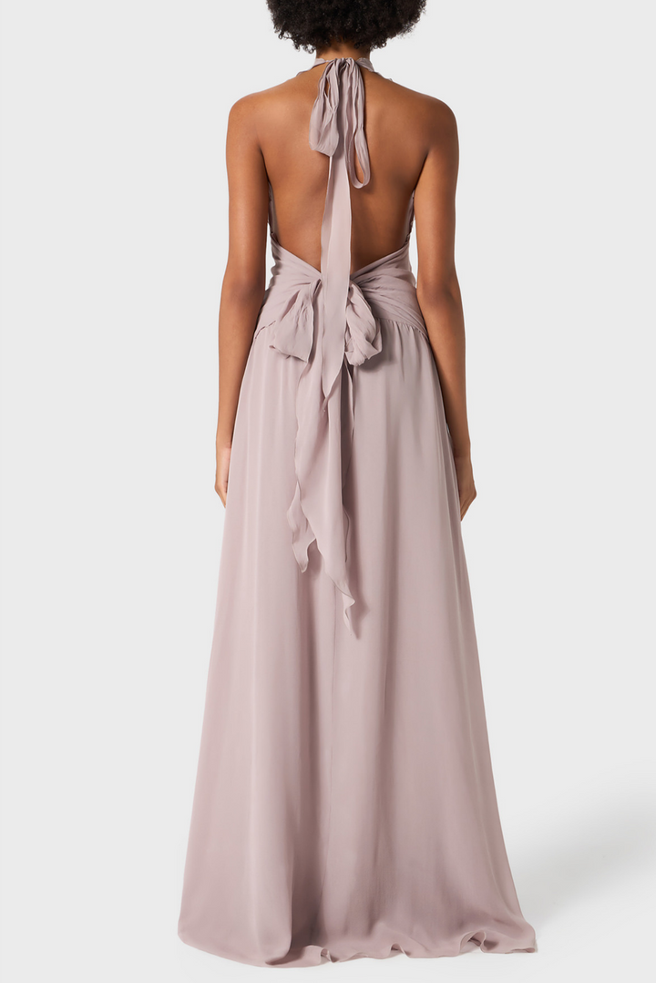 Aonaver Floral Ruffle Halter Maxi Dress - Purple - Stellouette