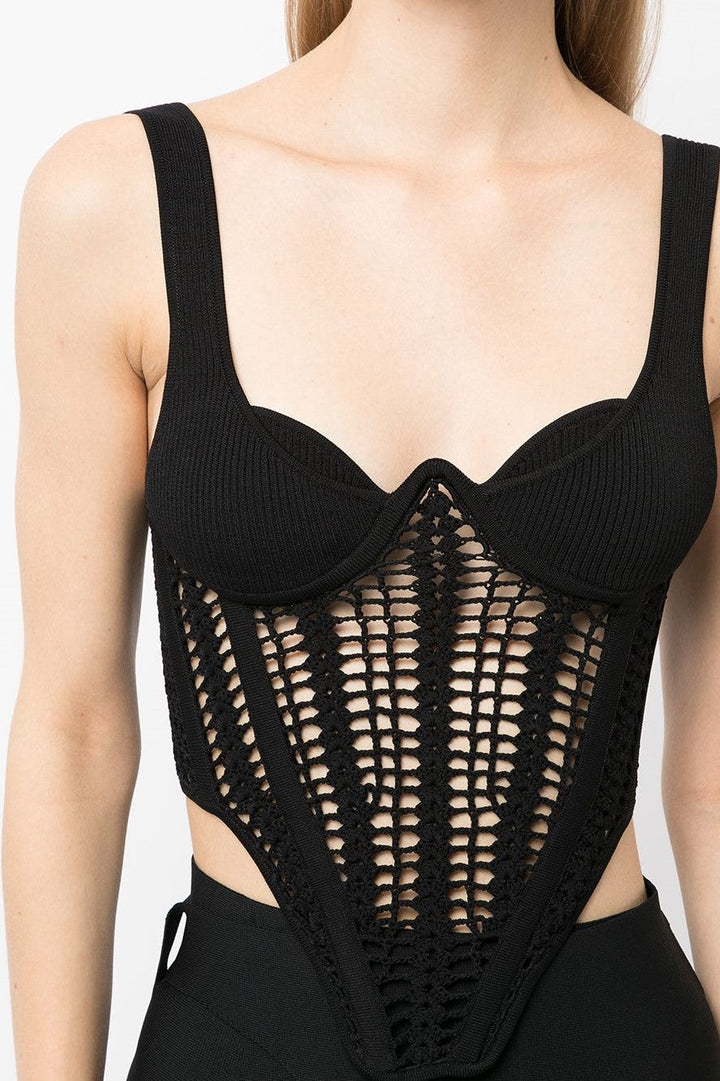 Arlette Crochet Corset Top - Black - Stellouette