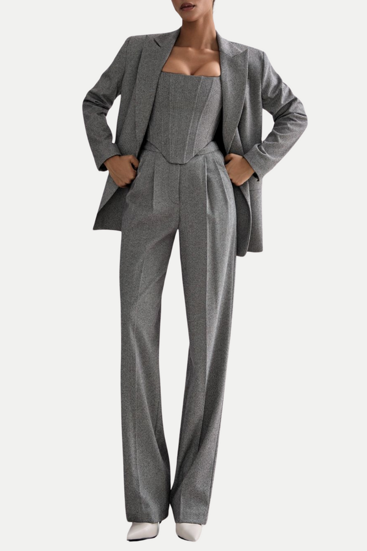Armenb Lapel Strapless Three Piece Set - Grey - Stellouette