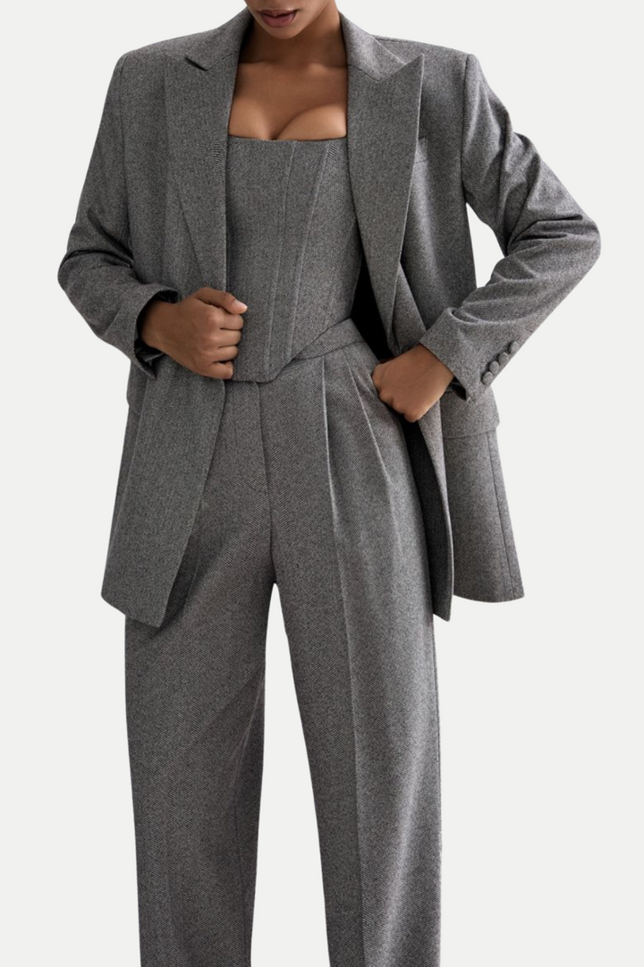 Armenb Lapel Strapless Three Piece Set - Grey - Stellouette