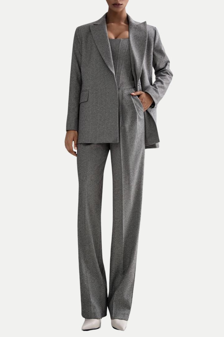 Armenb Lapel Strapless Three Piece Set - Grey - Stellouette