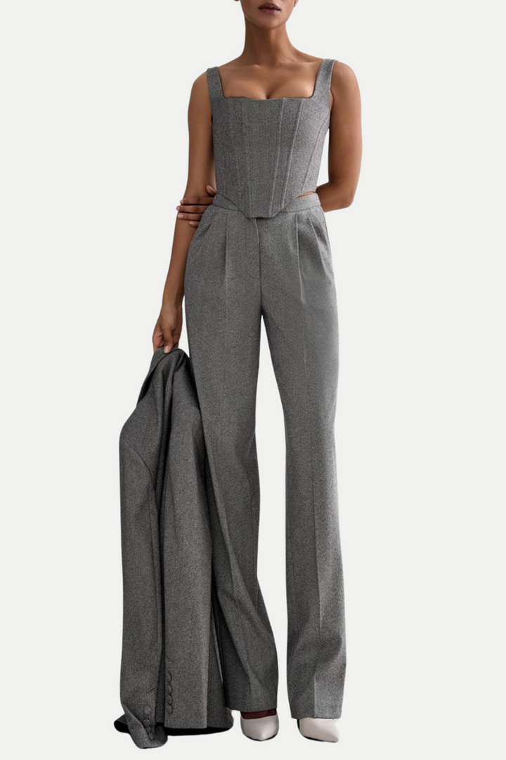 Armenb Lapel Strapless Three Piece Set - Grey - Stellouette