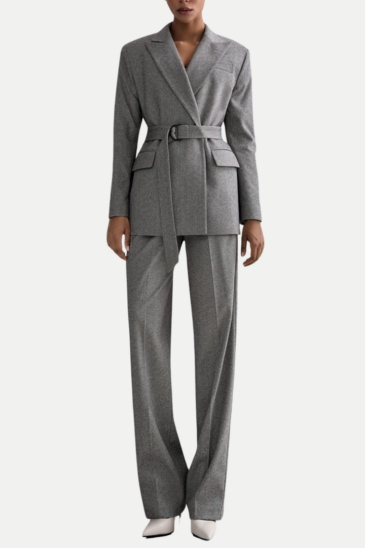 Armenb Lapel Strapless Three Piece Set - Grey - Stellouette
