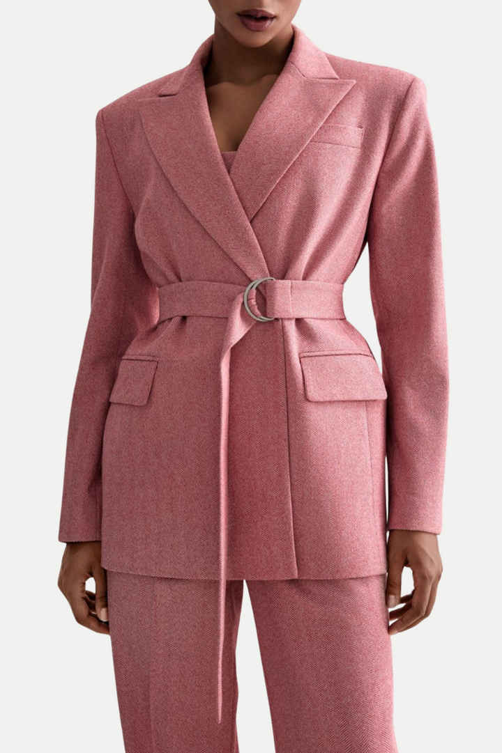 Armenb Lapel Strapless Three Piece Set - Pink - Stellouette