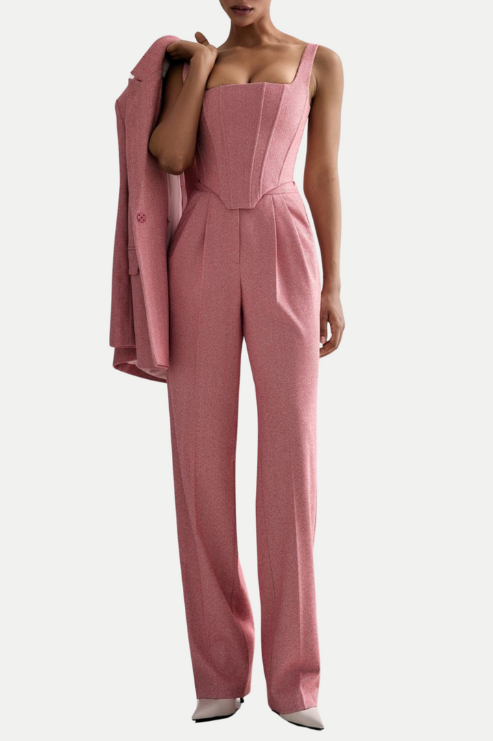 Armenb Lapel Strapless Three Piece Set - Pink - Stellouette