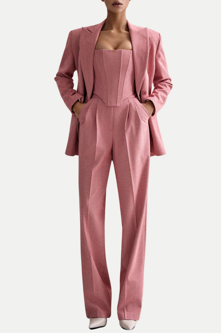 Armenb Lapel Strapless Three Piece Set - Pink - Stellouette
