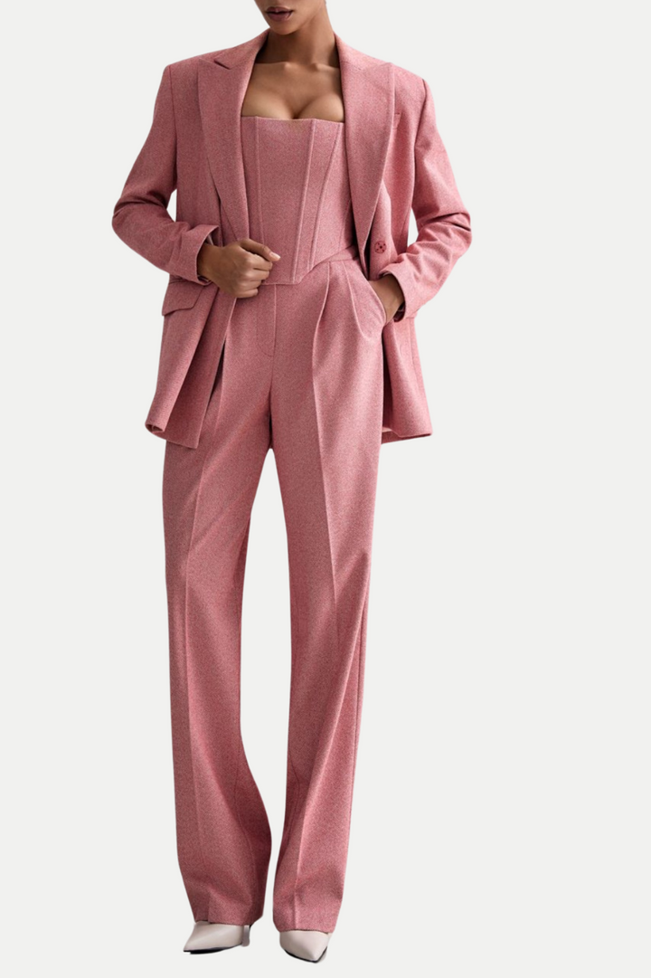 Armenb Lapel Strapless Three Piece Set - Pink - Stellouette