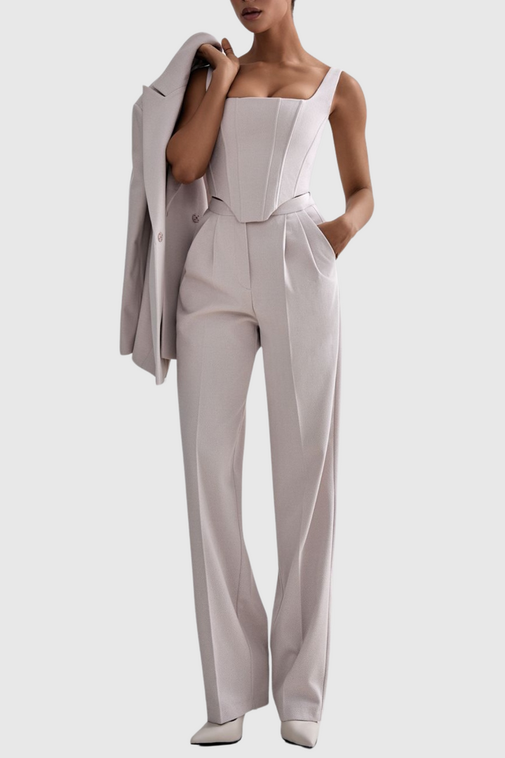 Armenb Lapel Strapless Three Piece Set - Beige - Stellouette