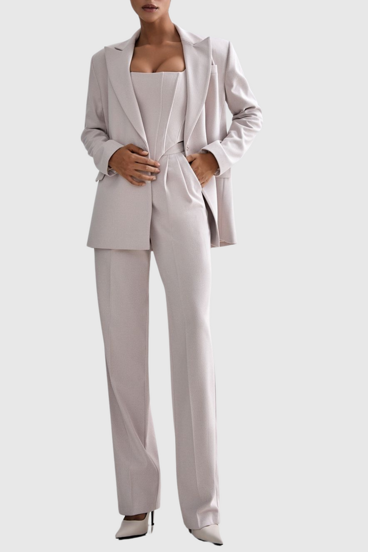 Armenb Lapel Strapless Three Piece Set - Beige - Stellouette