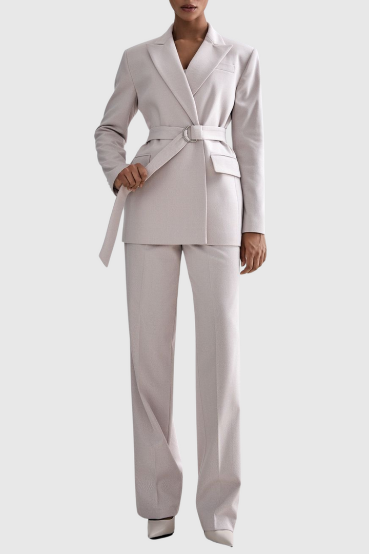 Armenb Lapel Strapless Three Piece Set - Beige - Stellouette