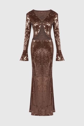 Aubelin Sequin Two Piece Set - Brown