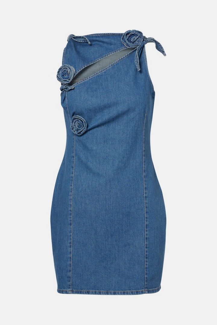 Balto Flower Asymmetric Denim Mini Dress - Stellouette