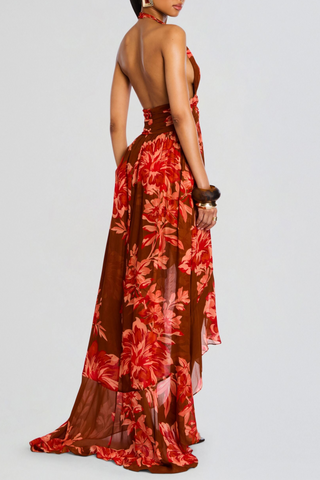 Blissa Floral Halter Print Maxi Dress