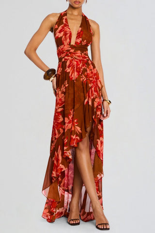 Blissa Floral Halter Print Maxi Dress